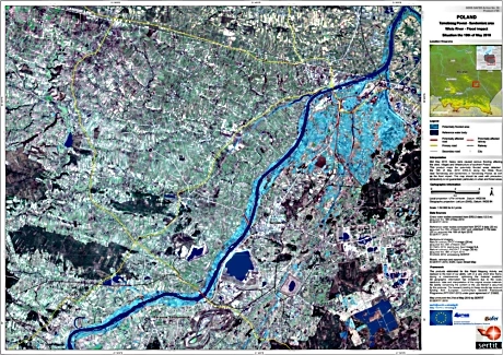 <p>Zdjęcie satelitarne zalanego Sandomierza</p>