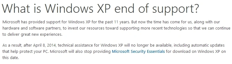 Koniec wsparcia Windows XP to także śmierć Security Essentials dla XP