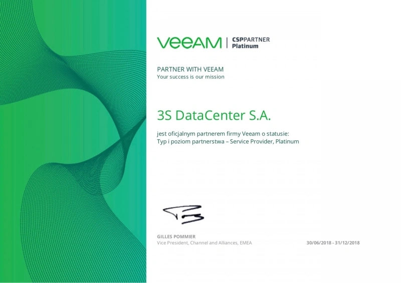 3S Data Center pierwszym w Polsce platynowym partnerem Veeam