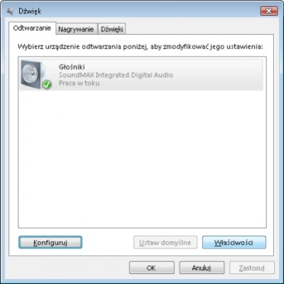 Zarządzanie parametrami karty dźwiękowej (Windows Vista)