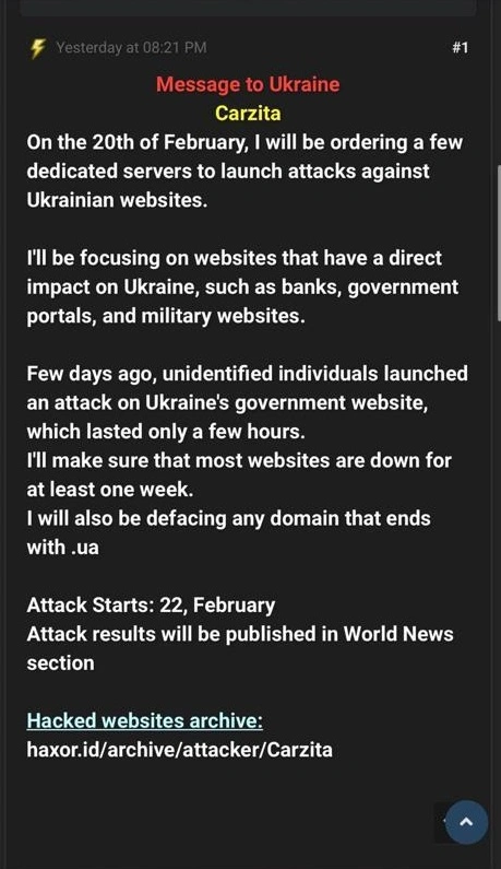 Ukraiński CERT ostrzega przed cyberatakiem zaplanowanym na 22.02