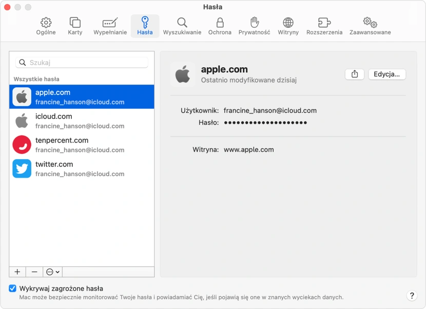 Menadżer haseł Apple iCloud
Źródło: apple.com