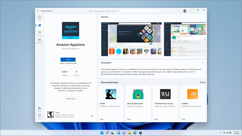 <p>Amazon Appstore w Windows 11</p>

<p>Źródło: microsoft.com</p>